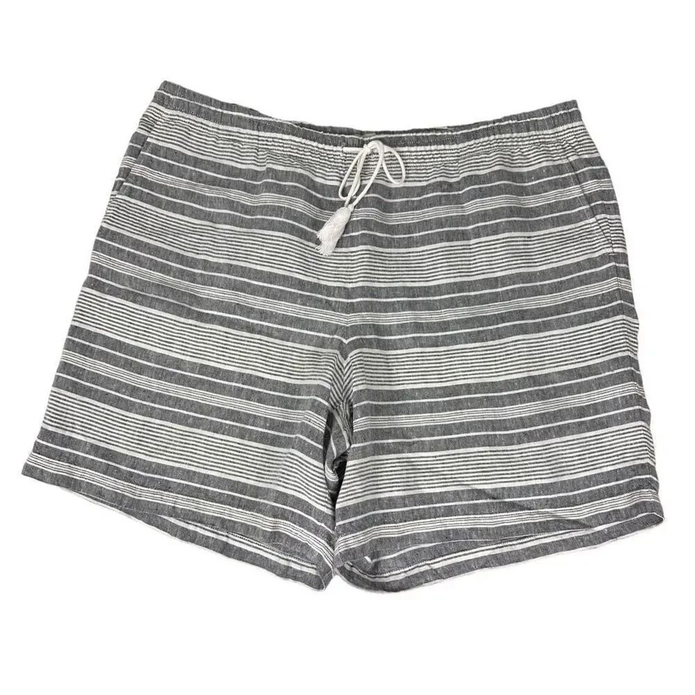 J. Jill Love Linen Striped Pull On size XL Drawstring Shorts Grey White